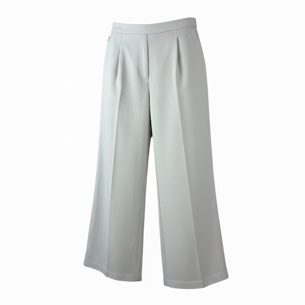 Eileen Fisher Wide Leg Pants Womens L Gray 100% Wool Pleated Career Minimalist